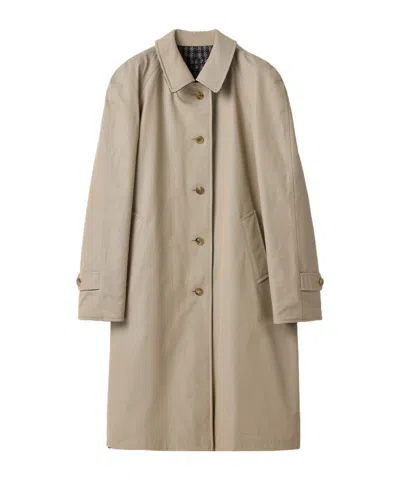 Miu Miu Reversible Single-breasted Twill And Houndstooth Check Trench Coat In Neutral