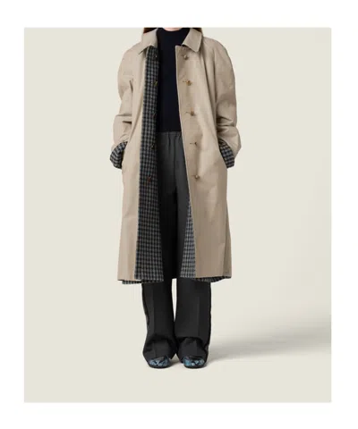 Miu Miu Reversible Single-breasted Twill And Houndstooth Check Trench Coat In Neutral
