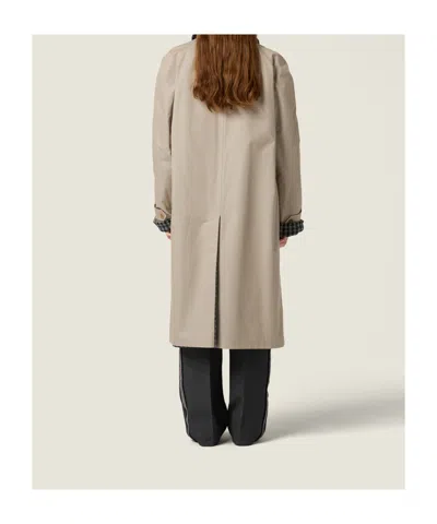 Miu Miu Reversible Single-breasted Twill And Houndstooth Check Trench Coat In Neutral
