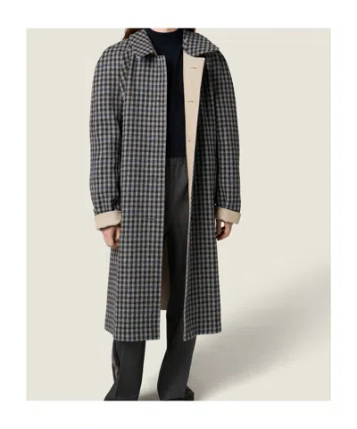 Miu Miu Reversible Single-breasted Twill And Houndstooth Check Trench Coat In Neutral