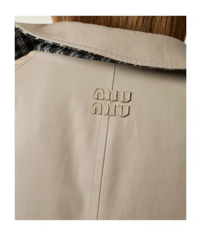 Miu Miu Reversible Single-breasted Twill And Houndstooth Check Trench Coat In Neutral