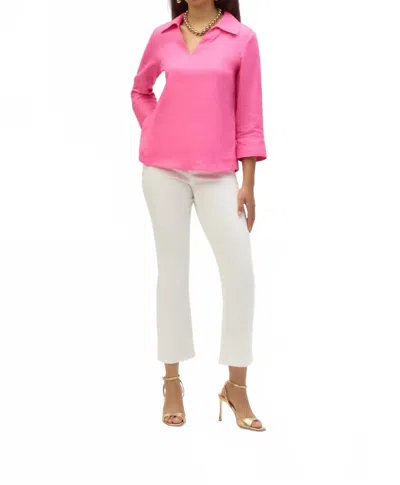 Joseph Ribkoff Linen Boxy Top With Shirt Collar In Bubblegum Pink In Pink