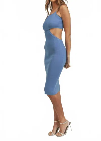 Mable Spaghetti Strap Knit Bodycon Midi Dress With Side And Back Cut In Blue In Blue