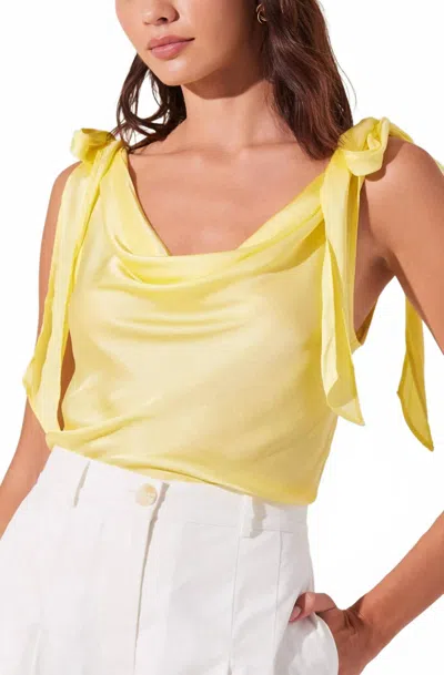 Astr Andie Satin Cowl Neck Top In Lemon In Yellow