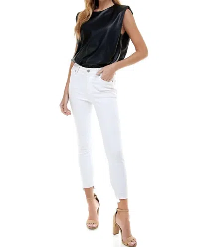 Tcec Tammy Pleather Sleeveless Power Shoulder Top In Black In Animal Print