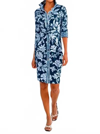 Gretchen Scott Twist & Shout Button Front Mini Dress In Stunning Stippling In Blue