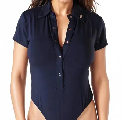 Foreplay Golf Short Sleeves Golf Polo Bodysuit In Navy In Blue