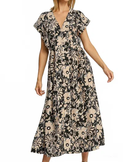Umgee Allison Floral Print Mini Dress In Black In Black