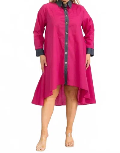 Karen T Design Asymmetrical Shirt Dress With Contrast Collar In Pink In Pink