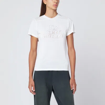 Golden Goose Viscose Blend T-shirt With Ribbed Crew Neck And Front Print In White