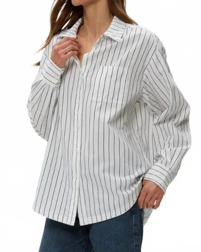 Michael Stars Beau Oversized Button Down Shirt In Navy Stripe In Blue