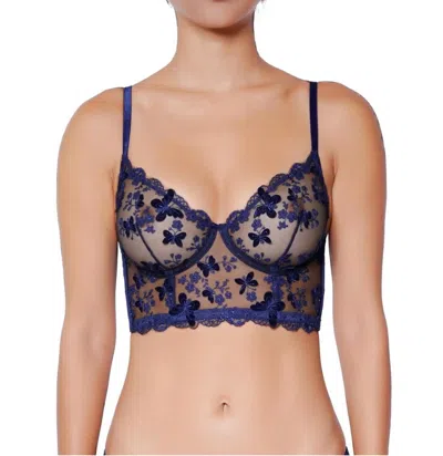 Huit Papillion Embroidered Underwire Bustier In Blue