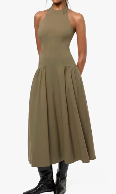 Www. Halter Corset Midi Dress In Olive In Green