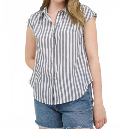 Blu Pepper Stripe Collared Short Sleeve Button Down Shirt In Black In Black