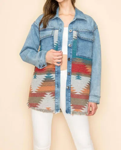 Way Oversized Aztec Jacket With Studs In Denim In Blue