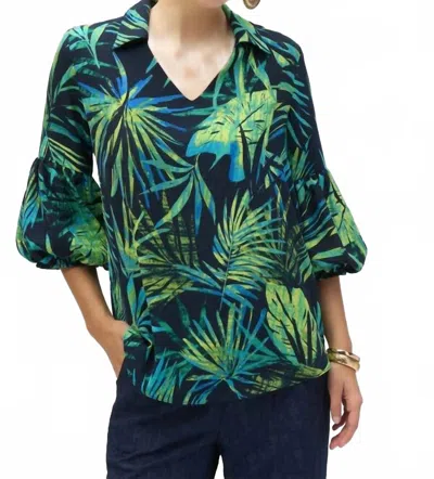 Joseph Ribkoff Tropical Print Straight Tunic In Midnight Blue Multi In Green