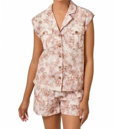 Mystree Floral Button Up Camp Shirt In Pink In Neutral