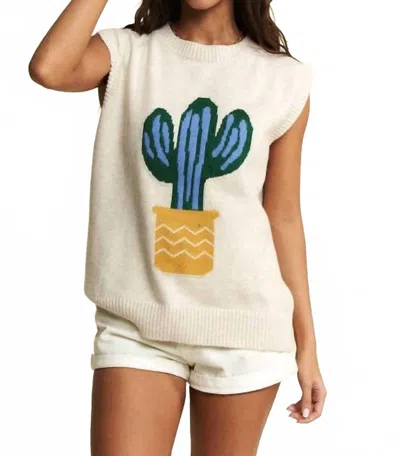 Jade By Jane Cactus Knit Sweater Vest Top Plus In Oatmeal In Neutral