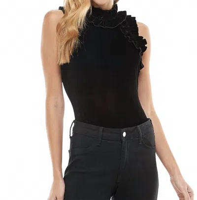 Tcec Velvet Sawyer Ruffle Sleeveless Bodysuit In Black In Black