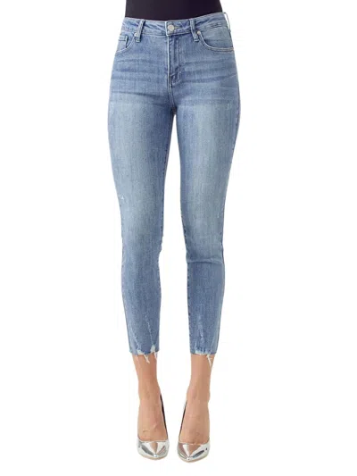 Risen Button Fly Relaxed Fit Skinny Jeans In Medium Wash In Blue
