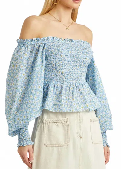 Rixo London Rixo Woman Top Azure Size L Cotton In Blue