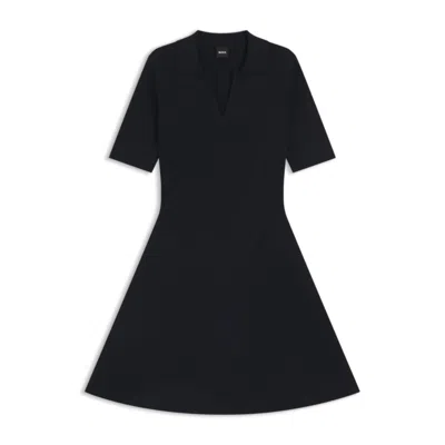 Hugo Boss Knitted Dress With Skipper Collar In Black