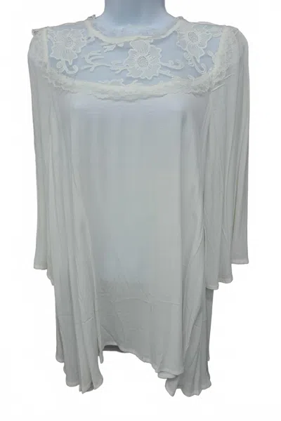 Mittoshop Women's Floral Lace Tie Back 3/4 Sleeve Blouse In White In Blue