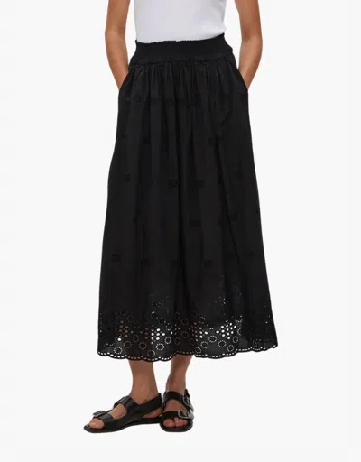 Michael Stars Grace Embroidered Eyelet Cotton Midi Skirt In Black
