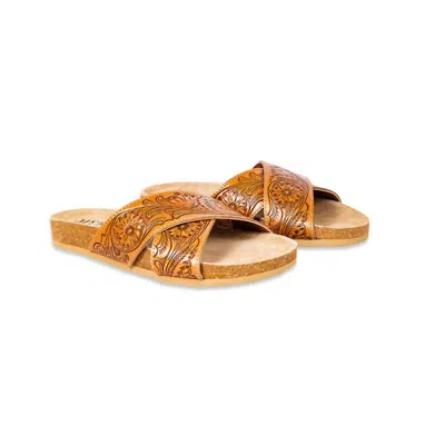 Myra Women's Gracie Hand Tooled Sandals In Caramel In Brown