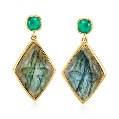 Ross-simons Labradorite And Emerald Drop Earrings In 18kt Gold Over Sterling In Burgundy