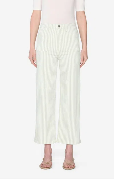 Frame The Anchor High Rise Subtle Wide Leg Pant In Seamist Stripe In White