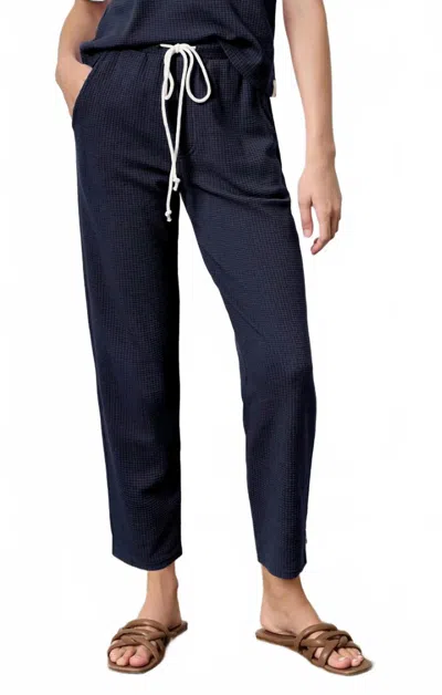 Lilla P Diane Drawcord Waffle Pant In Navy In Blue