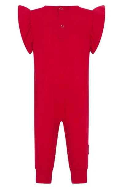Tiny Tribe Core Ruffle Shoulder Cotton Jersey Romper In Red
