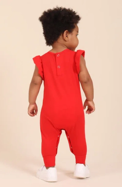 Tiny Tribe Core Ruffle Shoulder Cotton Jersey Romper In Red
