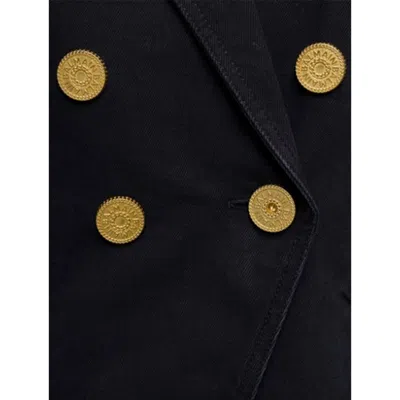 Balmain Black Double-breasted Jacket With Branded Buttons And Asymmetric Cut In Black