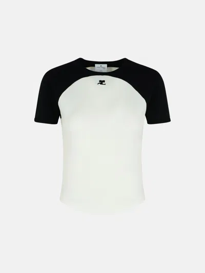 Courrèges Circle Contras T-shirt Woman Black And White In White