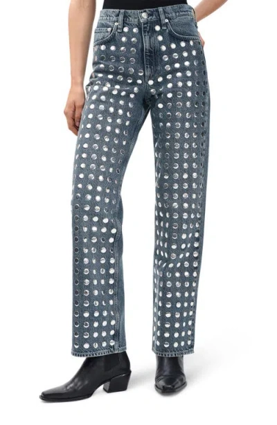 Rag & Bone Shea High Rise Relaxed Straight Jeans In Kingston Stud In Blue