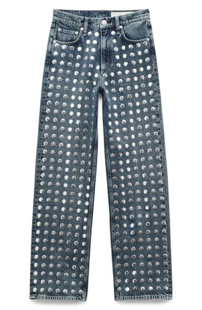 Rag & Bone Shea High Rise Relaxed Straight Jeans In Kingston Stud In Blue