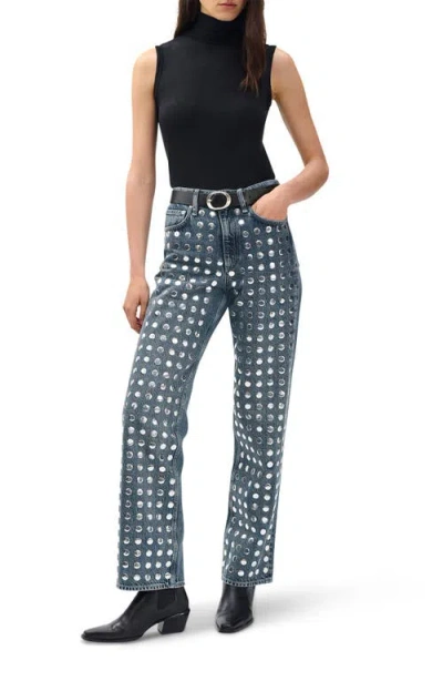 Rag & Bone Shea High Rise Relaxed Straight Jeans In Kingston Stud In Blue