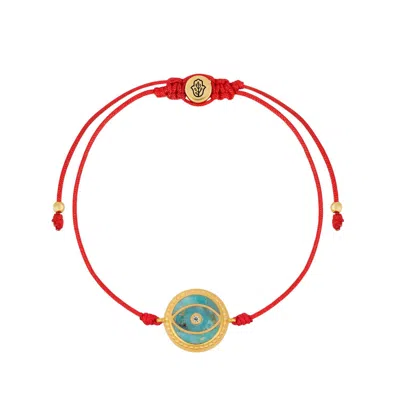Karma And Luck Women's Gold / Blue / Red Universal Harmony Turquoise Evil Eye Red String Bracelet In Multi