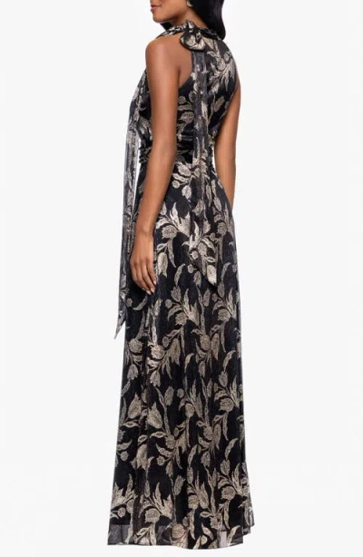 Betsy & Adam Metallic Floral Sheath Gown In Multi