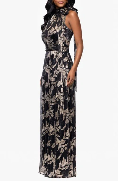 Betsy & Adam Metallic Floral Sheath Gown In Multi