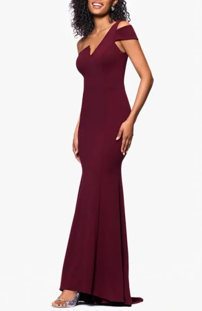 Betsy & Adam One-shoulder Scuba Crepe Gown In Burgundy