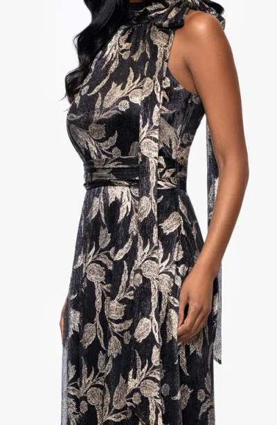 Betsy & Adam Metallic Floral Sheath Gown In Multi