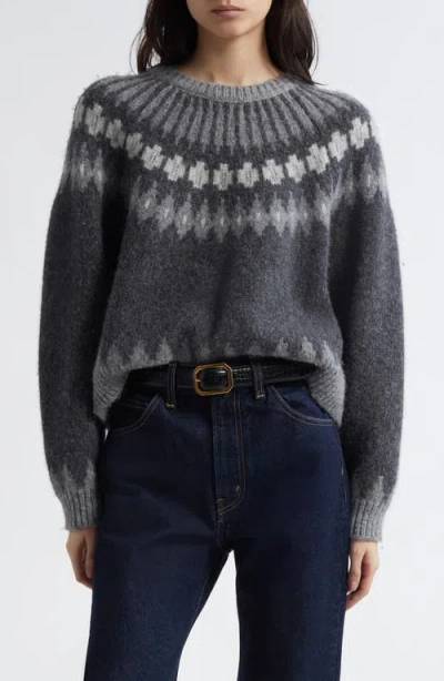 Nili Lotan Genevive Intarsia Alpaca Sweater In Grey Fair Isle