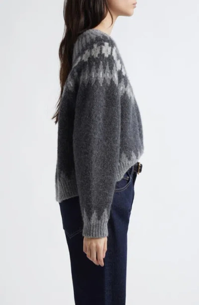 Nili Lotan Genevive Intarsia Alpaca Sweater In Grey Fair Isle