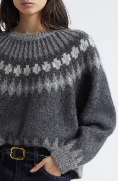 Nili Lotan Genevive Intarsia Alpaca Sweater In Grey Fair Isle