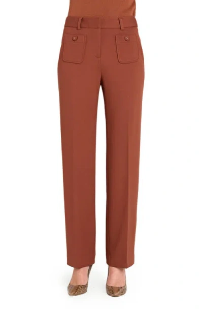 Tahari Asl Patch Pocket Straight Leg Pants In Brown