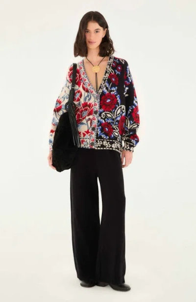 Farm Rio Multicolor V-neck With Cardigan With Floral Motif In Wool Blend Woman In Multi