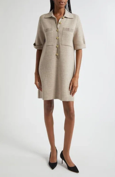 Veronica Beard Madden Merino Wool Mini Shirtdress In Oatmeal Melange In Brown